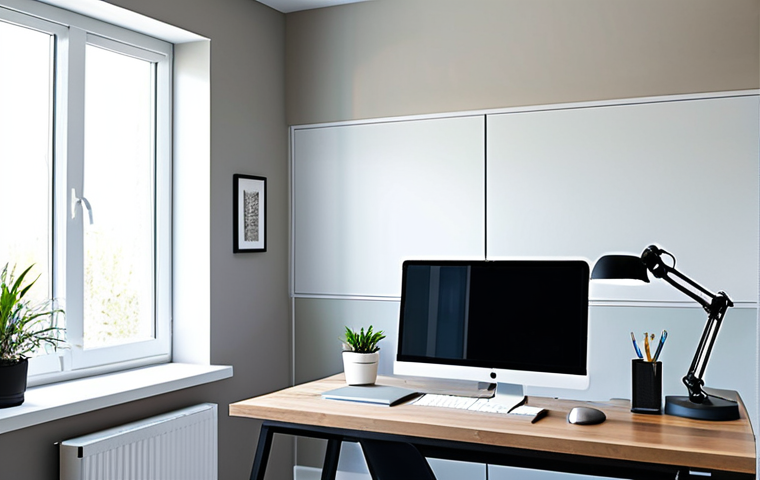 전자파 차폐 소재 및 공정 - Modern Home Office**
"A professional working from home in a bright, modern office, fully clothed in...