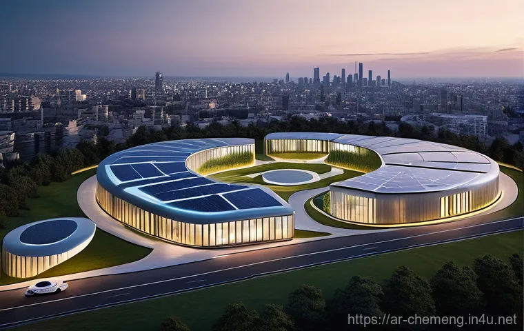 마이크로 반응기 기술 - **Prompt:** A modern, sustainable city skyline at dusk, bathed in the soft glow of clean energy. The...