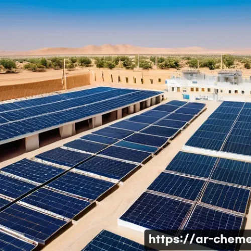 수처리 화학공학 - A modern water treatment facility in a Middle Eastern desert city, showcasing advanced reverse osmos...