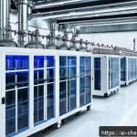 화학공정 자동화 및 스마트팩토리 - A modern chemical manufacturing plant interior featuring advanced AI-driven production lines with sm...